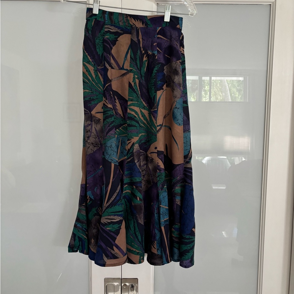 Forenza Leaf Print A-Line Skirt - Green and Blue